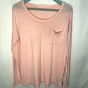 Old Navy Long Sleeve Boyfriend Linen Blend Crewneck Light Pink Size Large Tall